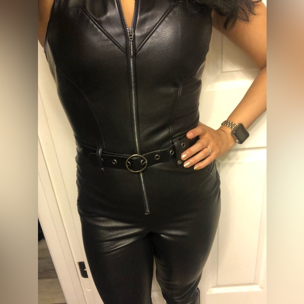 (Sandra) NWT Faux Leather Jumpsuit with Front Zipper from Guess | Size: 2 - Picture 10 of 10